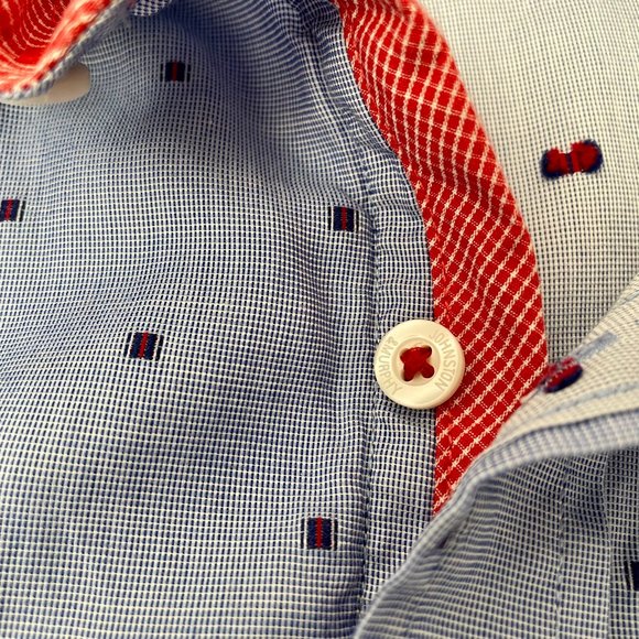Men's Johnston & Murphy Long Sleeve Button Front Shirt Blue/Red Details, Size L - Picture 4 of 10